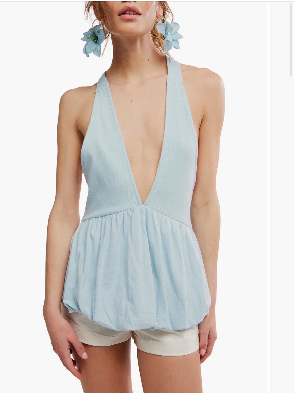 Free people Paige peplum halter top in starlight blue size XS